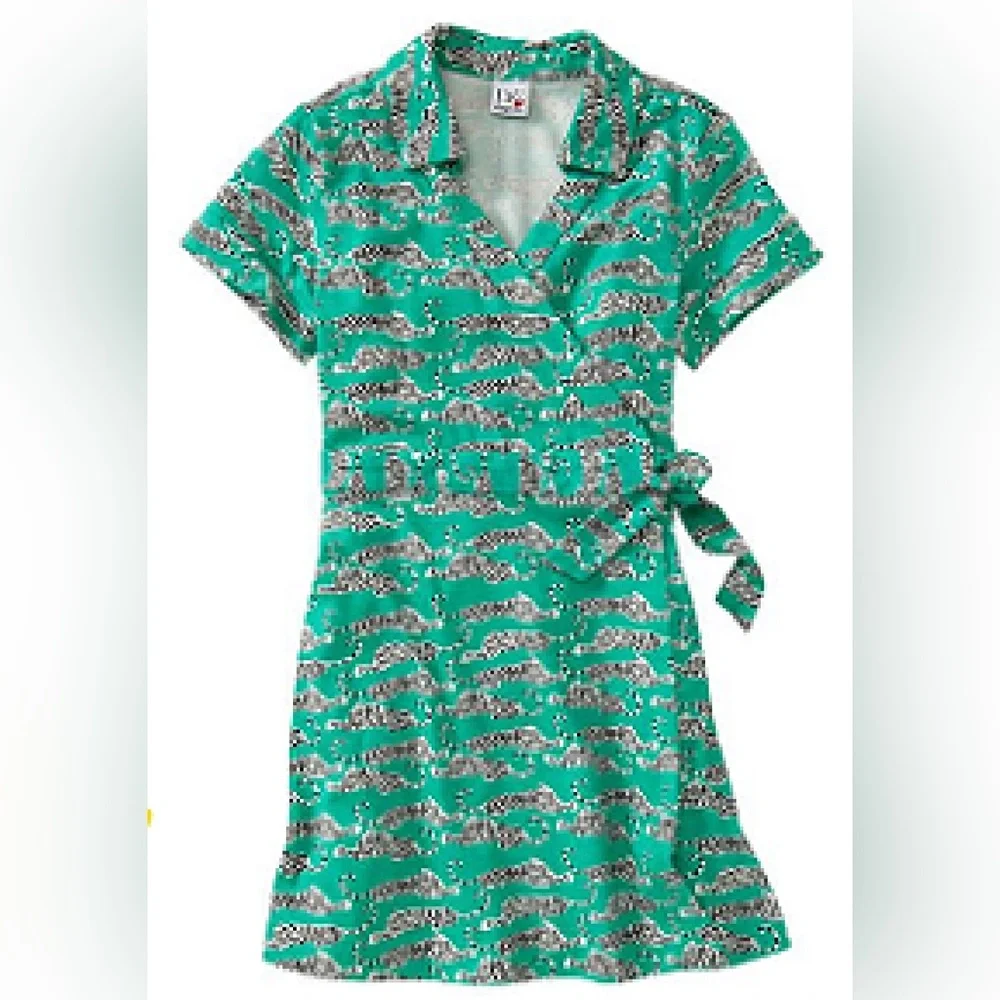 Diane von Furstenberg x GAPKids | Turquoise Tiger Print Wrap Dress XXL (14-16)